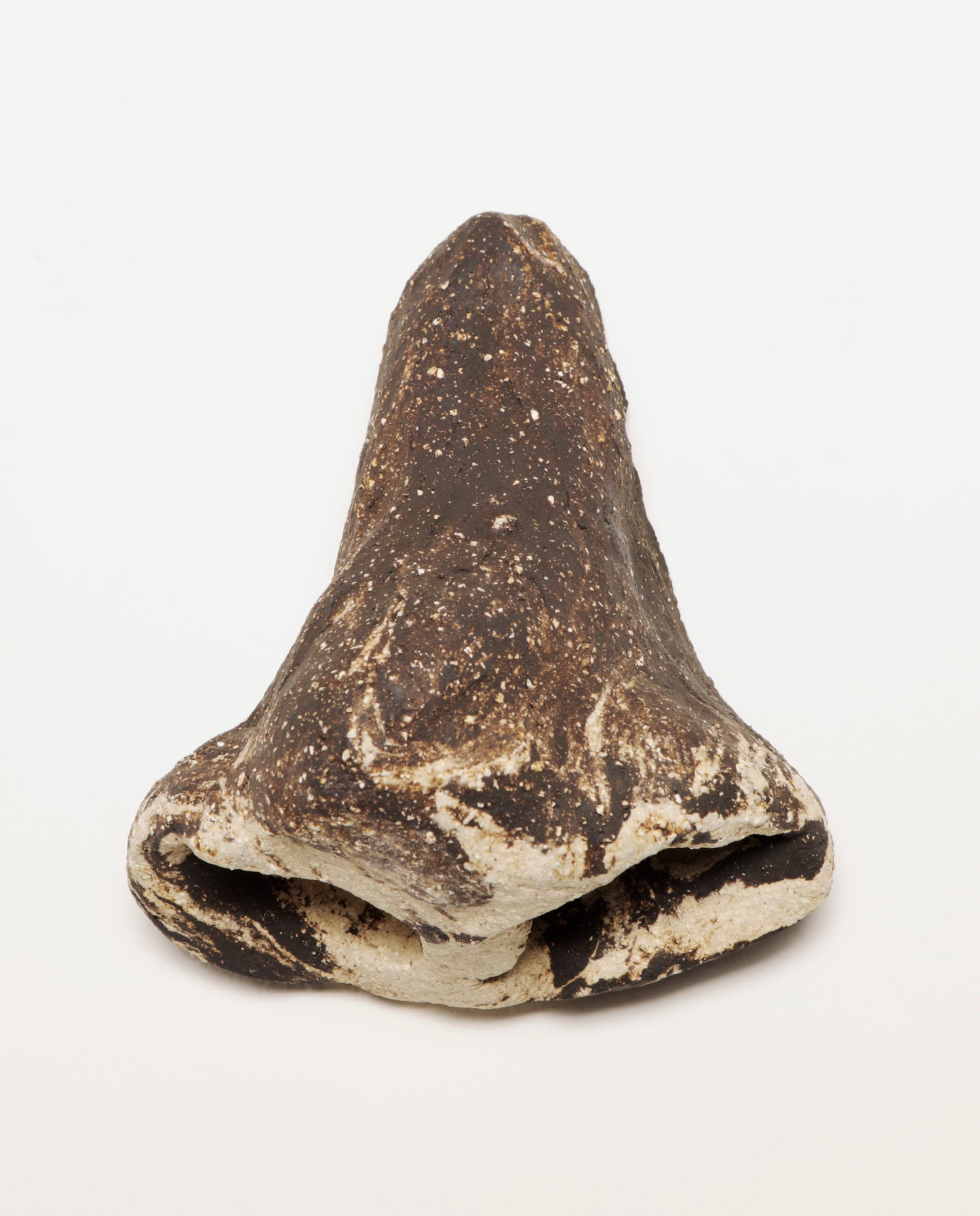 Nez en terre cuite chamottée brute, composé d'un mélange de deux terres, noire et blanche..
